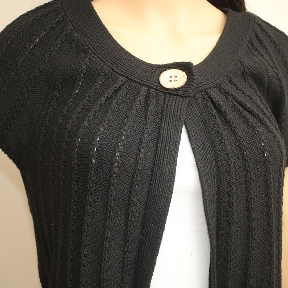Dressbarn Black Short Sleeve Knit Sweater Cardigan - Picture 6 of 8